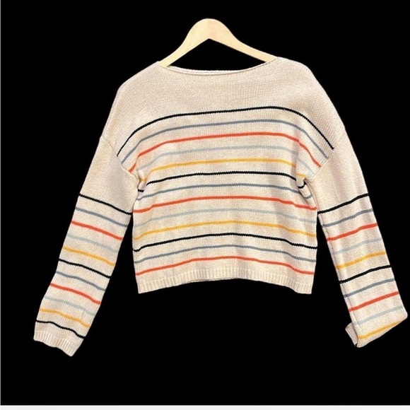 acoa Sweaters - Lightweight Stripes on Oatmeal Knit Sweater by Acoa -sz small
